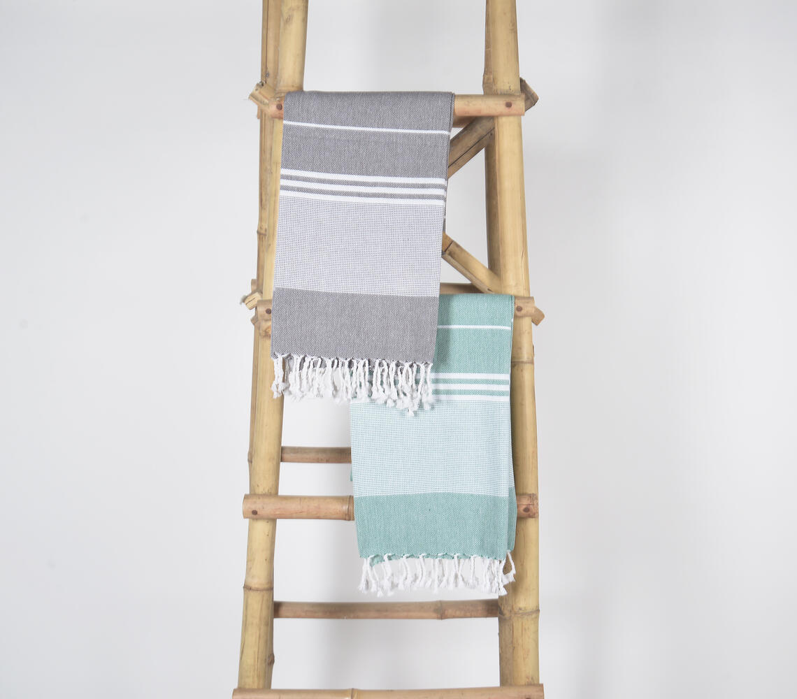 Handwoven Cotton striped Sage & Ash Bath Towels (Set Of 2) - Multicolor - VAQL101011114719