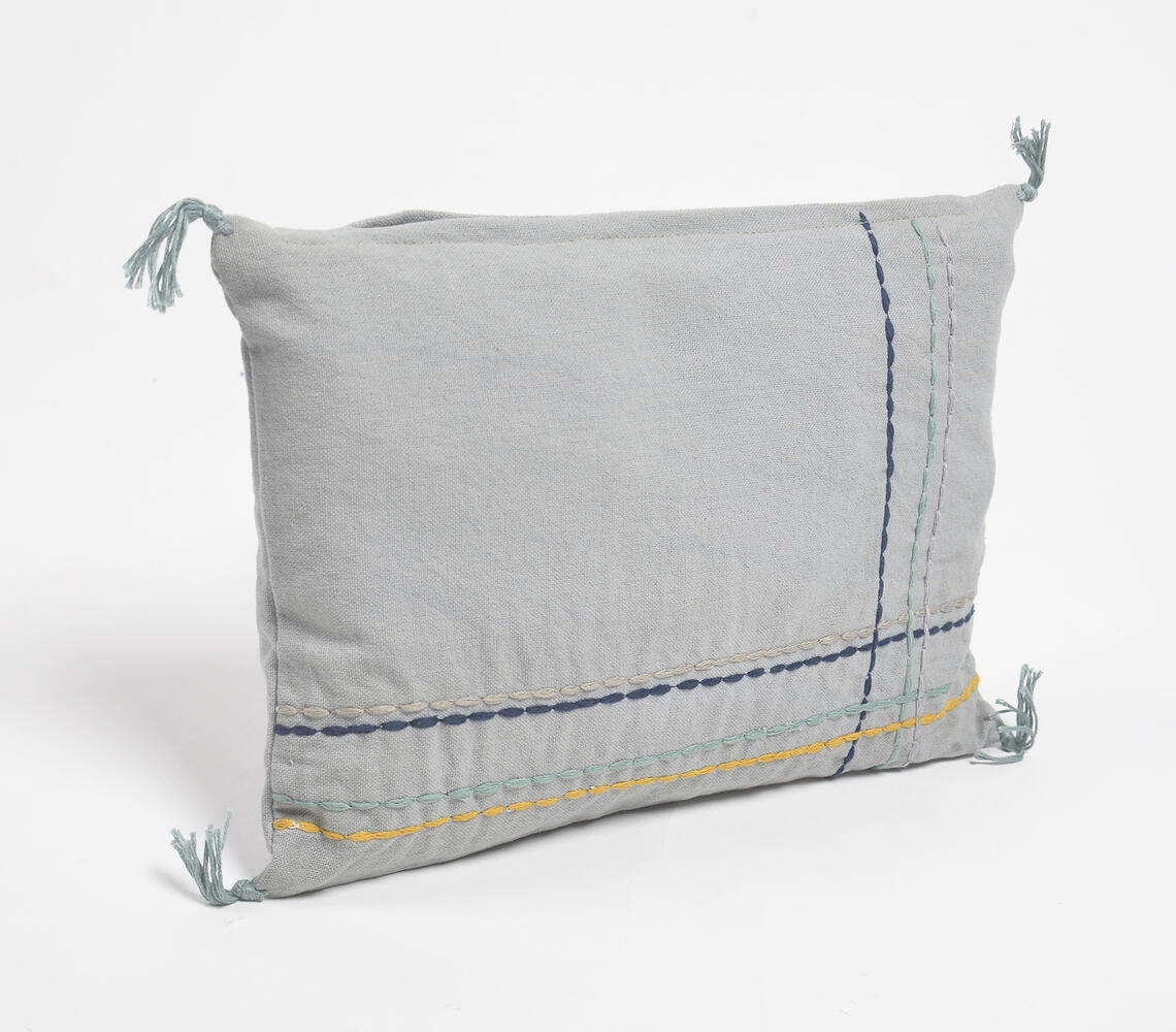 Corner Margins embroidered Lumbar Cushion Cover - Grey - VAQL101011121009