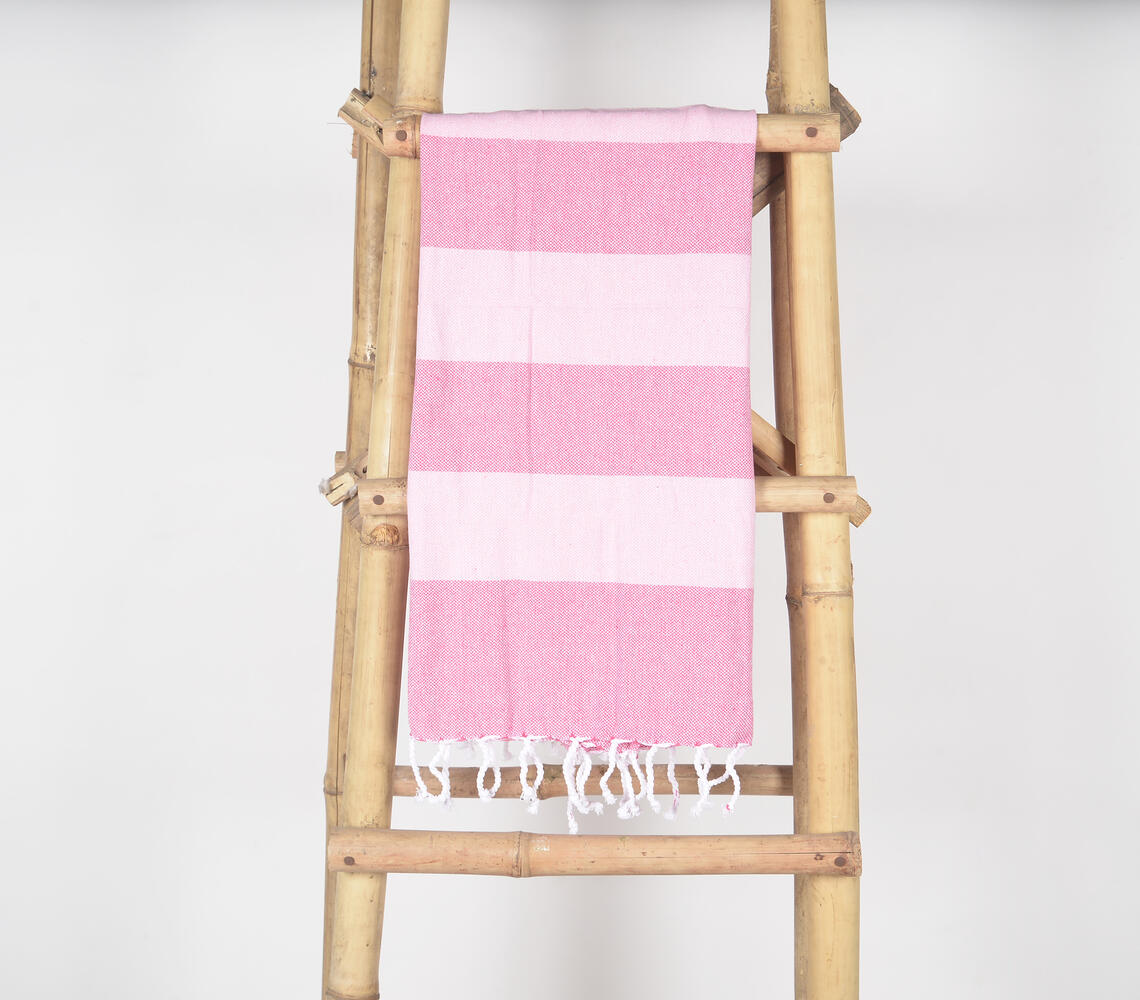 Rose Striped Hammam Fouta Fringed Beach Towel - Red - VAQL101011123731