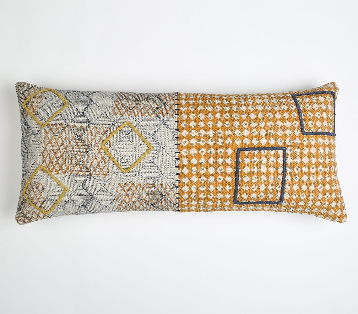 Block Printed & Embellished Lumbar Cushion cover - Multicolor - VAQL10101157005