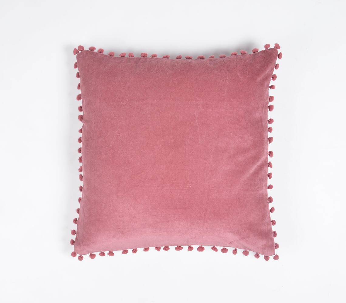 Handwoven Cotton Acrylic Cushion Cover with Pom-pom Tassels - Pink - VAQL10101173496