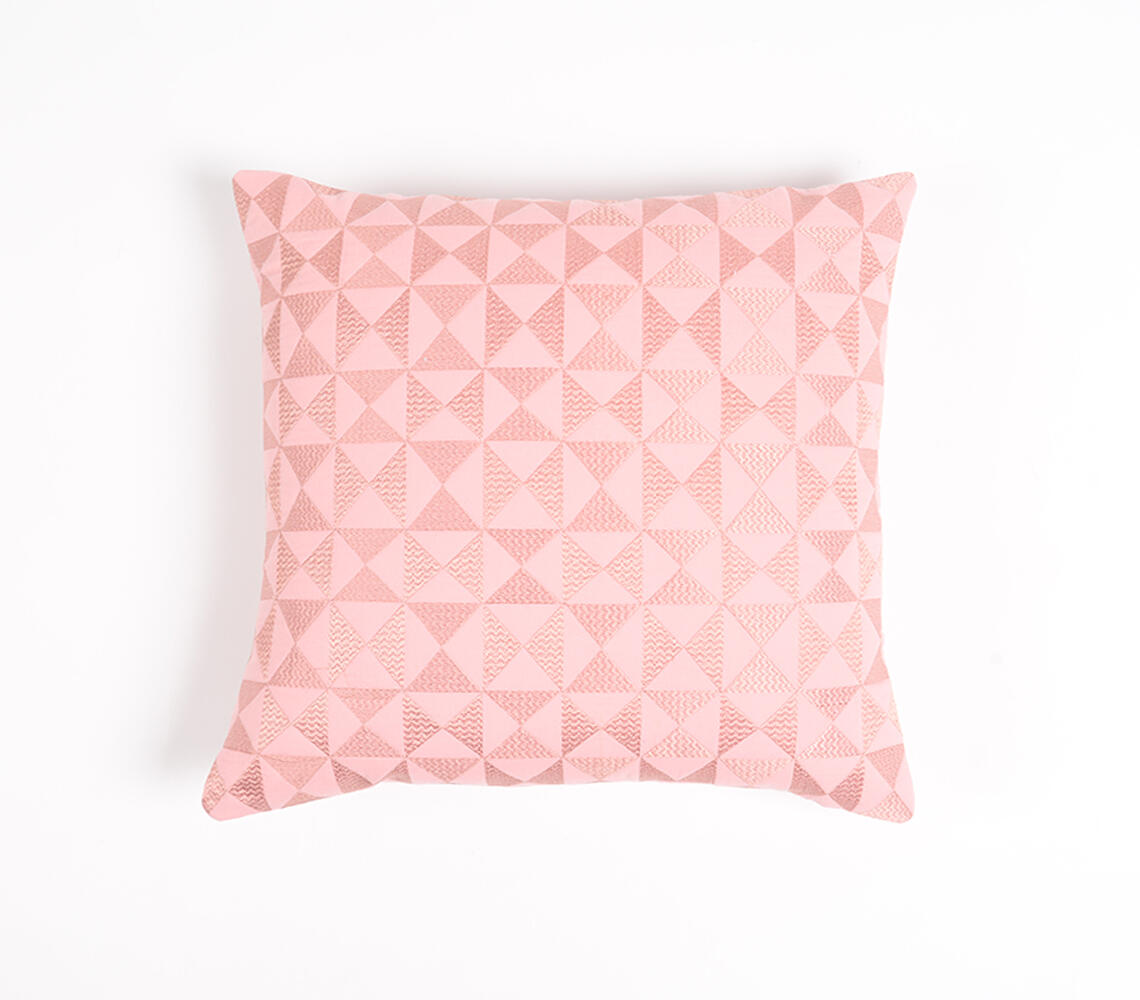 Embroidered & Quilted Cotton Cushion cover - Pink - VAQL10101176499