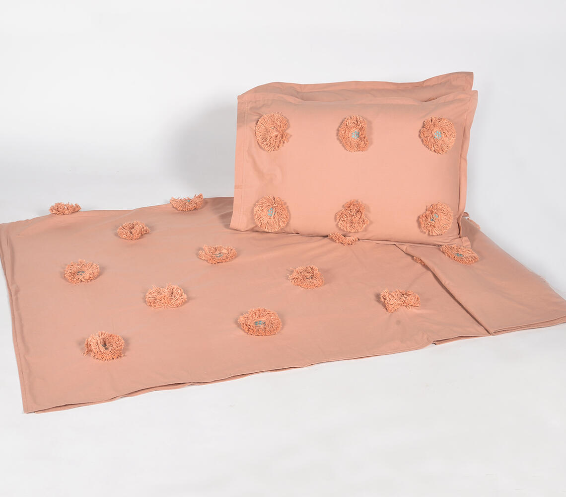 Hand Embellished Cotton Duvet cover with 2 Pillow Covers - Pink - VAQL10101176518