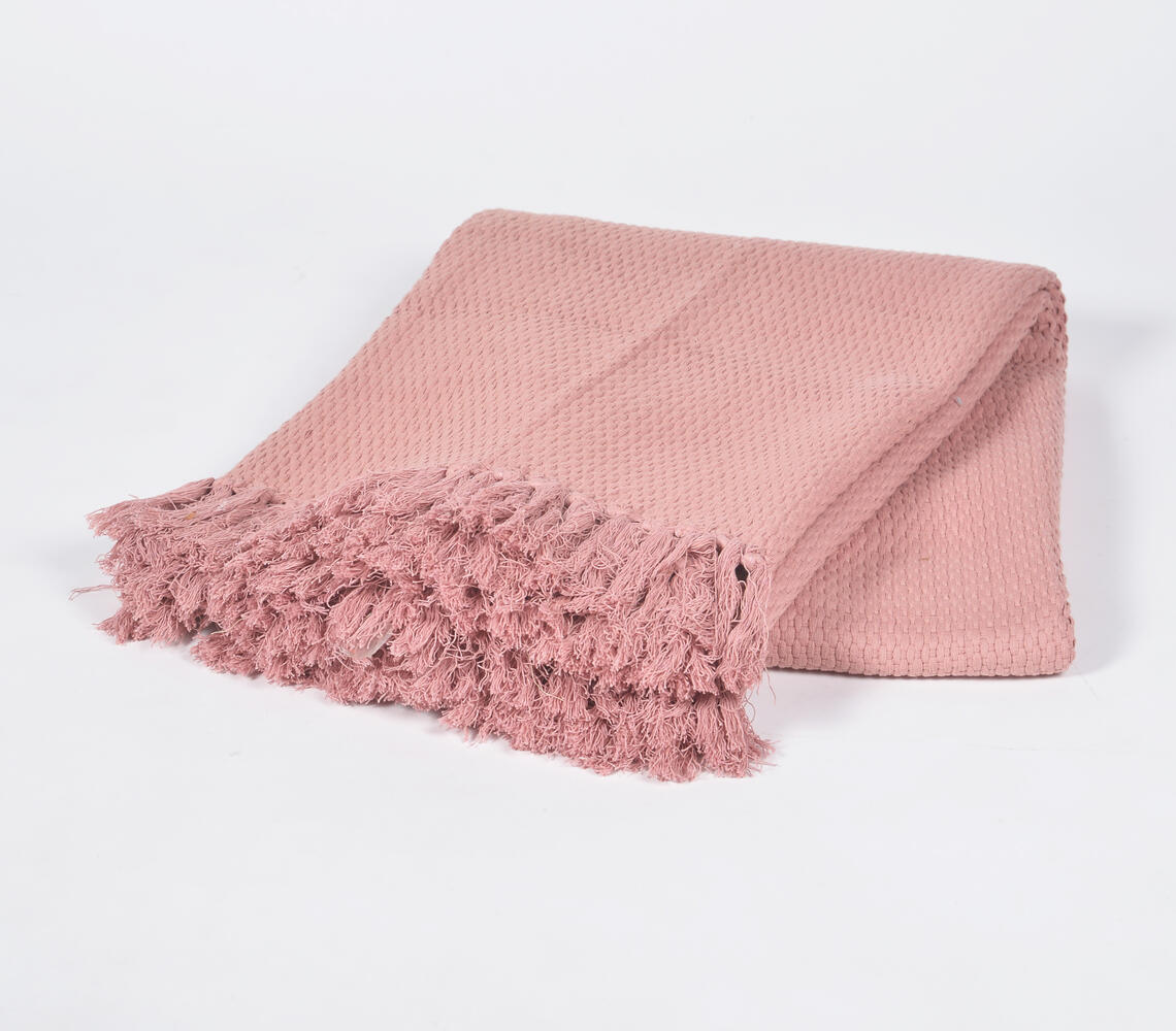 Dyed Minicoy Cotton Salmon Pink Throw - Pink - VAQL10101184301
