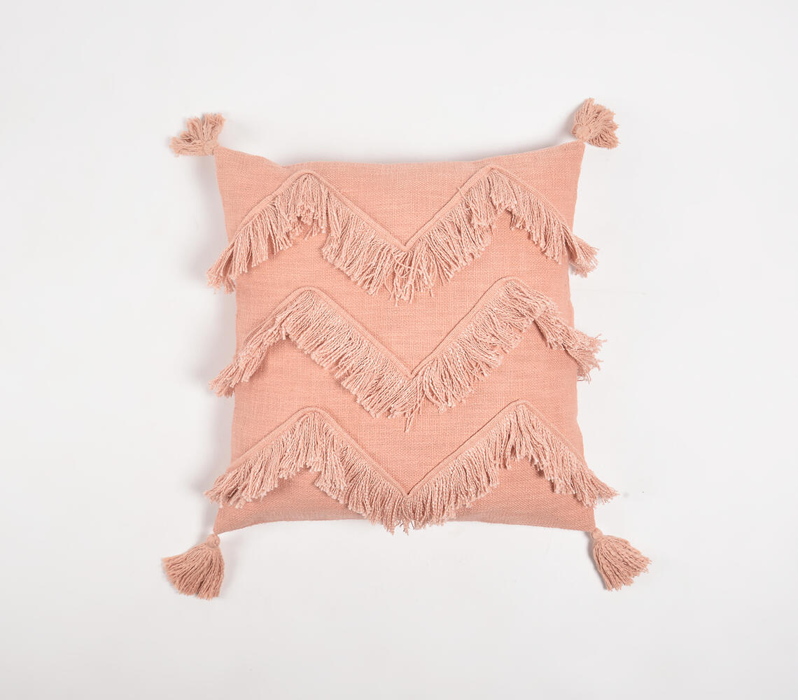 Handwoven Cotton Baby Pink Chevron Tasseled Cushion Cover - Pink - VAQL10101188478