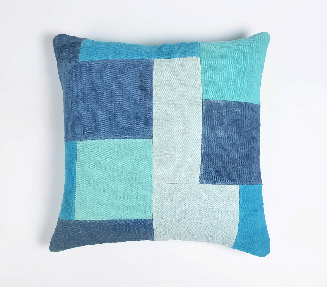 Azure Patchwork Cotton Cushion Cover - Multicolor - VAQL10101193685