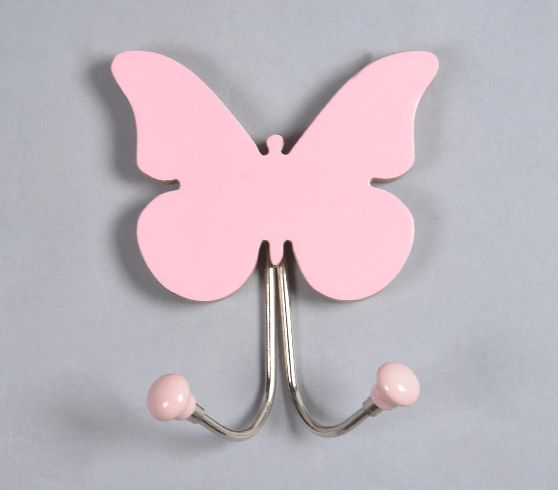 Butterfly-Shaped Wooden Wall Hook - Pink - VAQL101012101728