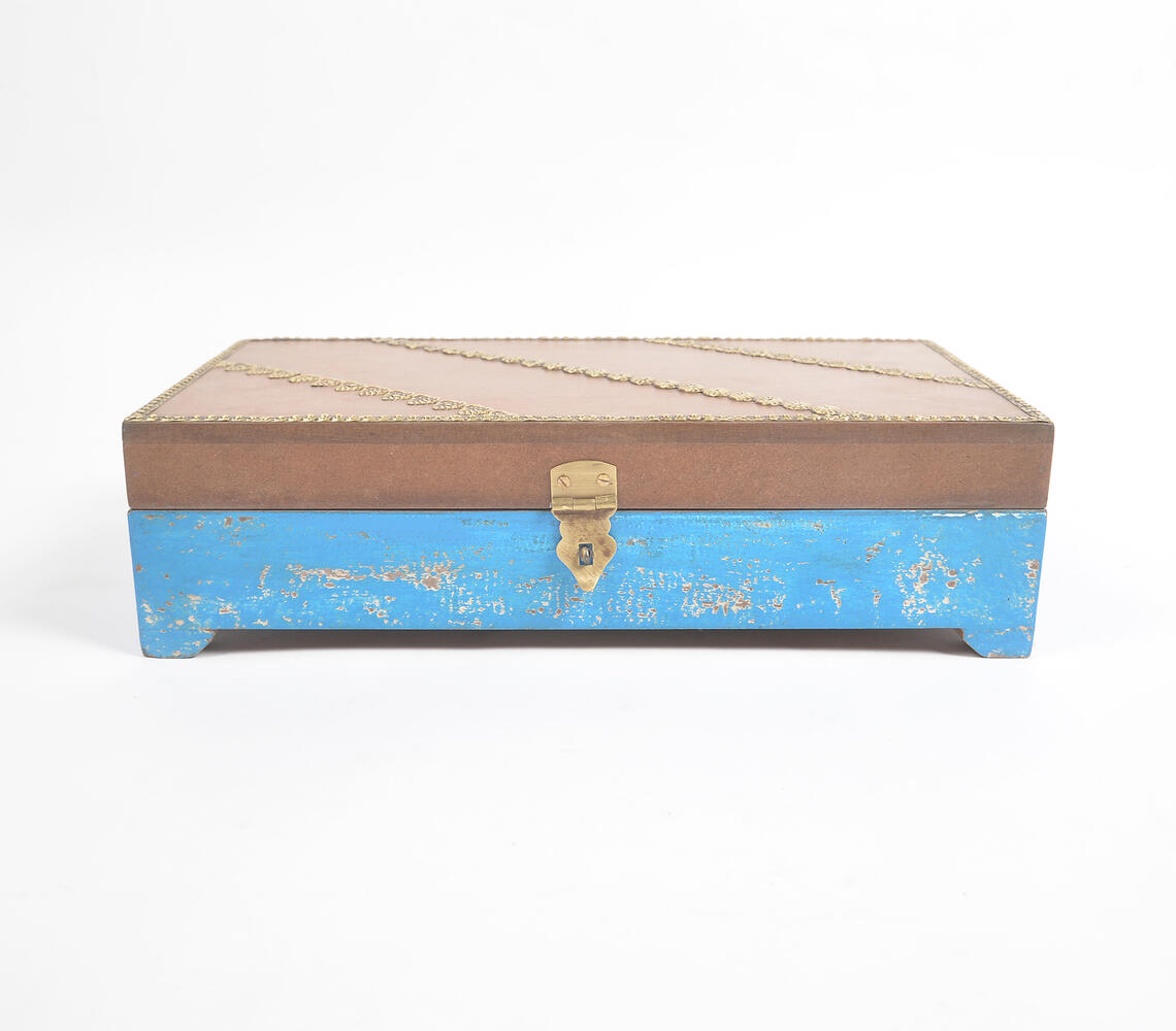 Distress Painted Wooden Trinket Box with Brass Details - Brown - VAQL101012105131