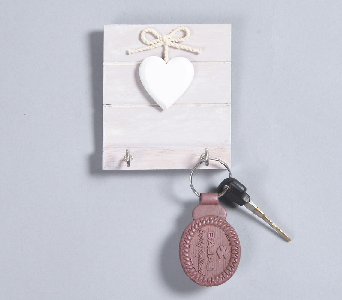 Distress Painted Wooden Heart 2-Key Hanger - Grey - VAQL101012110387