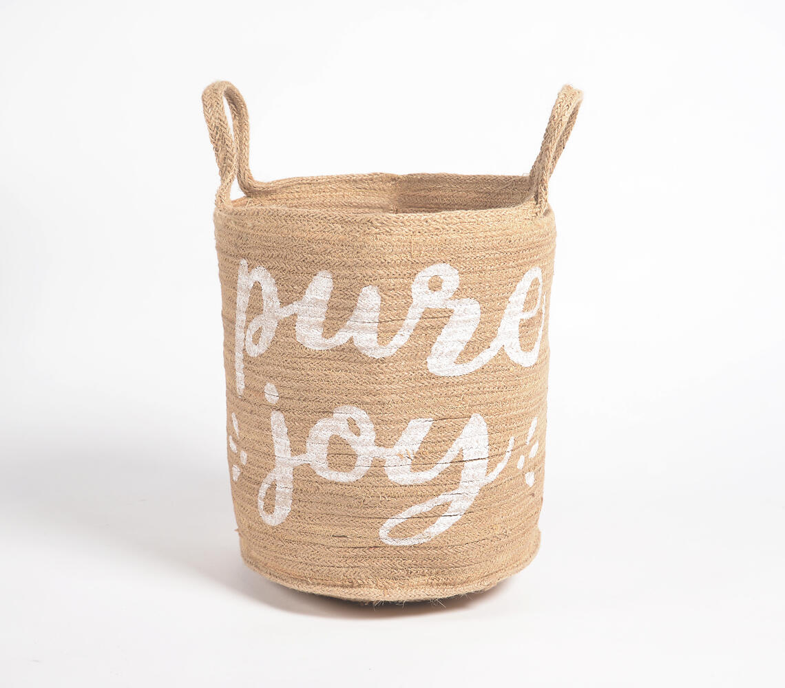 Handwoven Jute 'Pure Joy' Printed Basket - Beige - VAQL10101276468