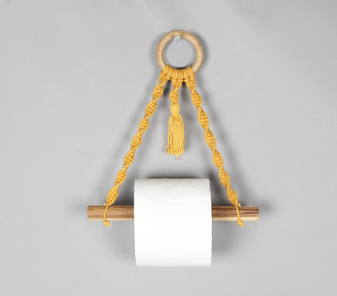 Macrame & Wood Mustard Hanging Roll Holder - Yellow - VAQL101013103992