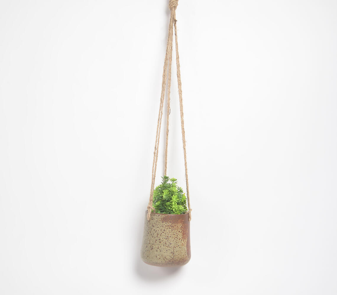 Rustic Olive-Jade Clay Hanging Planter - Olive - VAQL101013121516