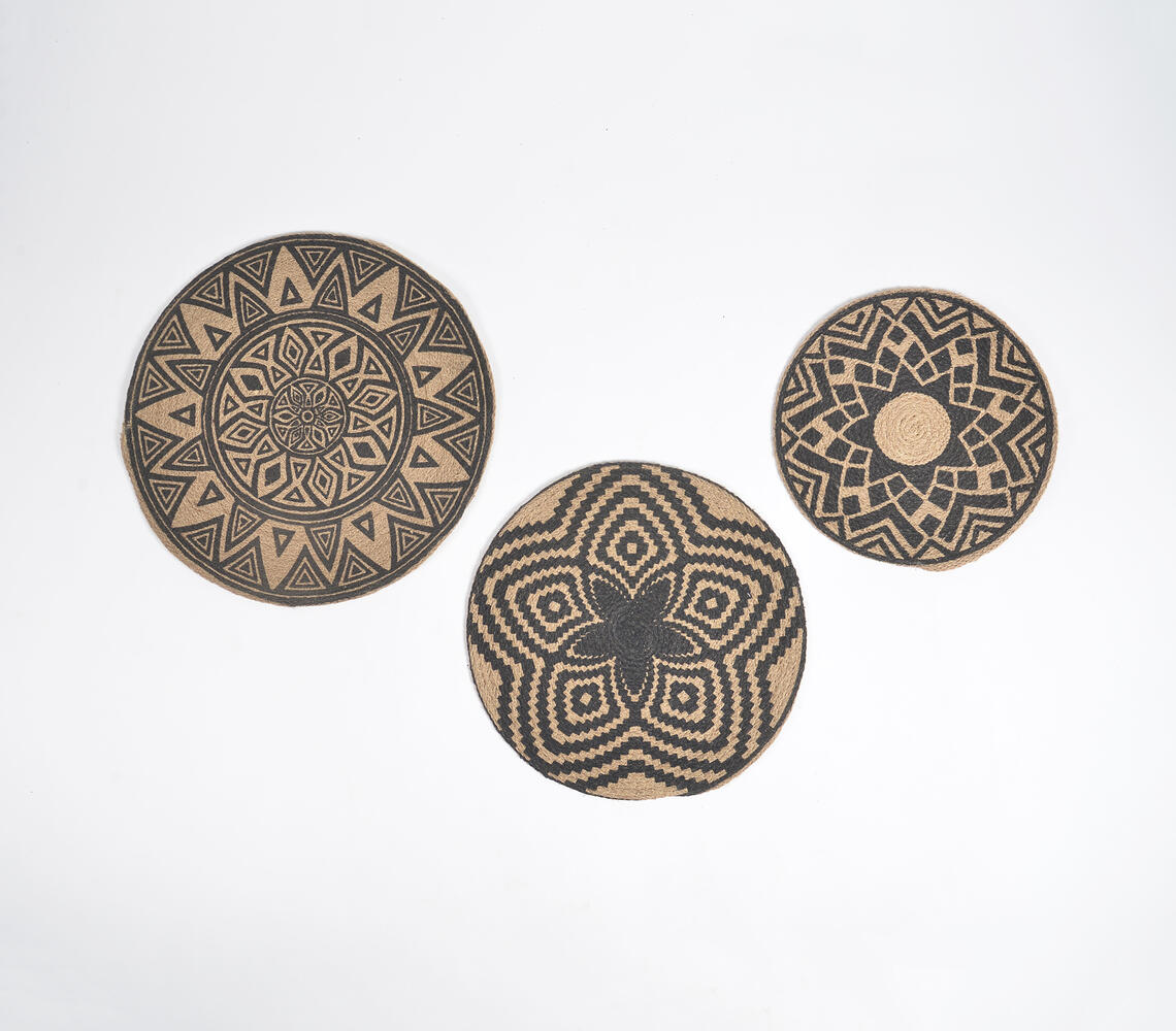 Braided Jute Tribal Mandala Wall Plates (set of 3) - BLack - VAQL101013140000