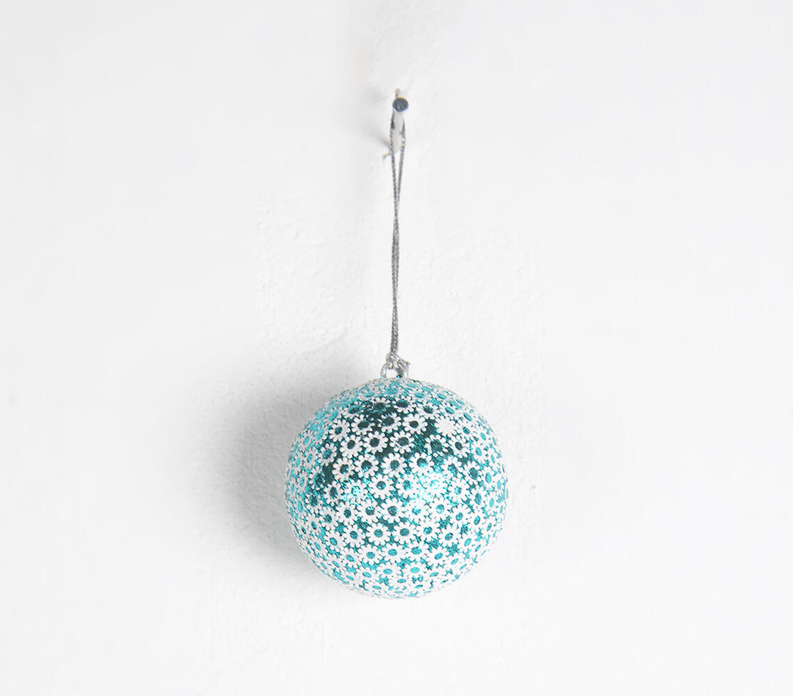 Hanging Christmas Teal Bauble Ornament - Silver - VAQL10101372231