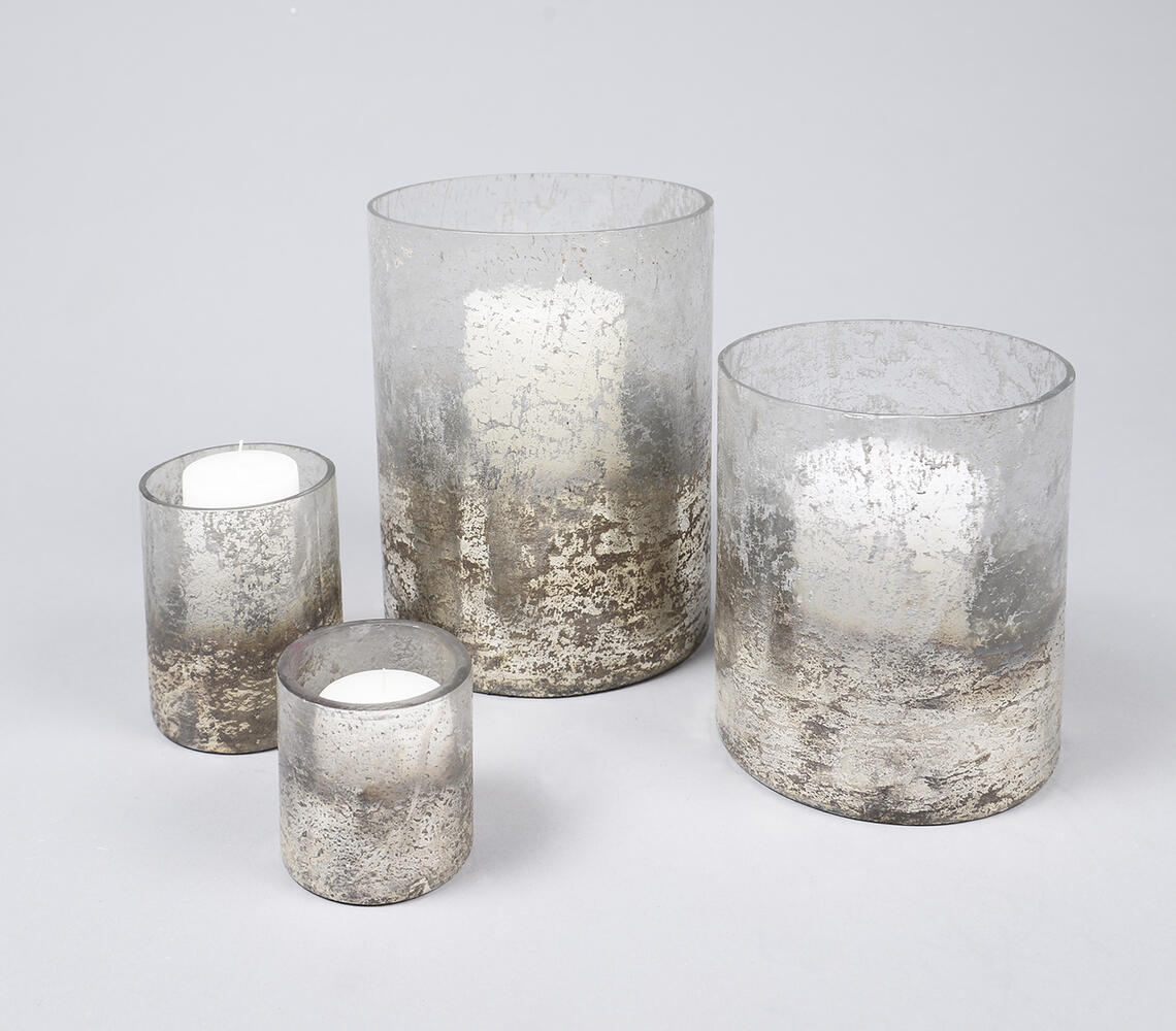 Handmade Mercury Tinted Glass Votives (set of 4) - Silver - VAQL10101374263