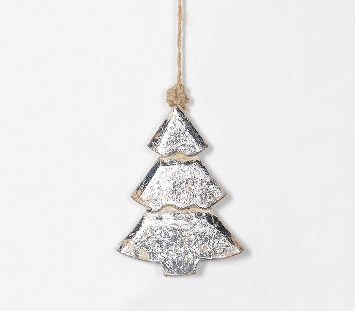 Hand Cut Wooden Christmas tree ornament - Silver - VAQL10101374296