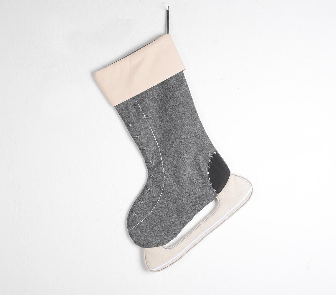 Embroidered & Patchwork Winter Stocking - Grey - VAQL10101376432