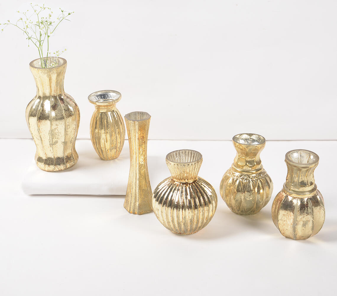 Assorted Golden Mercury Glass Vases (set of 6) - Gold - VAQL10101379620