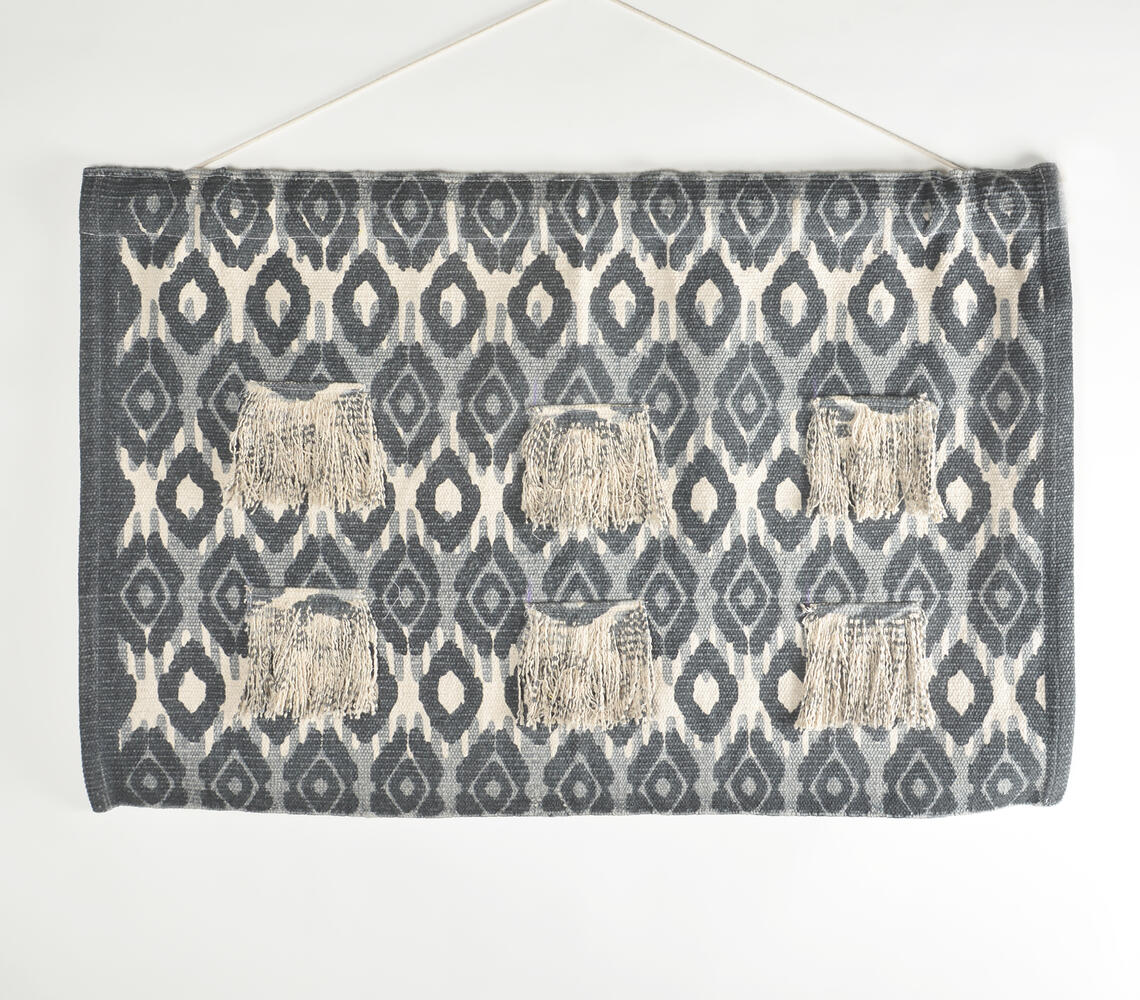 Printed Cotton Fringed Patches Wall Hanging - Blue - VAQL10101384311