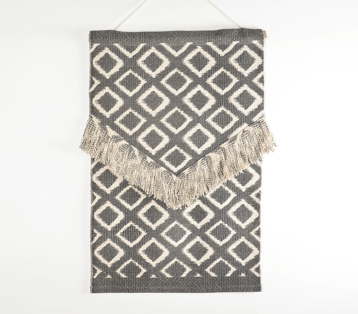 Geometric Print Cotton Fringed Patches Wall Hanging - Grey - VAQL10101384312