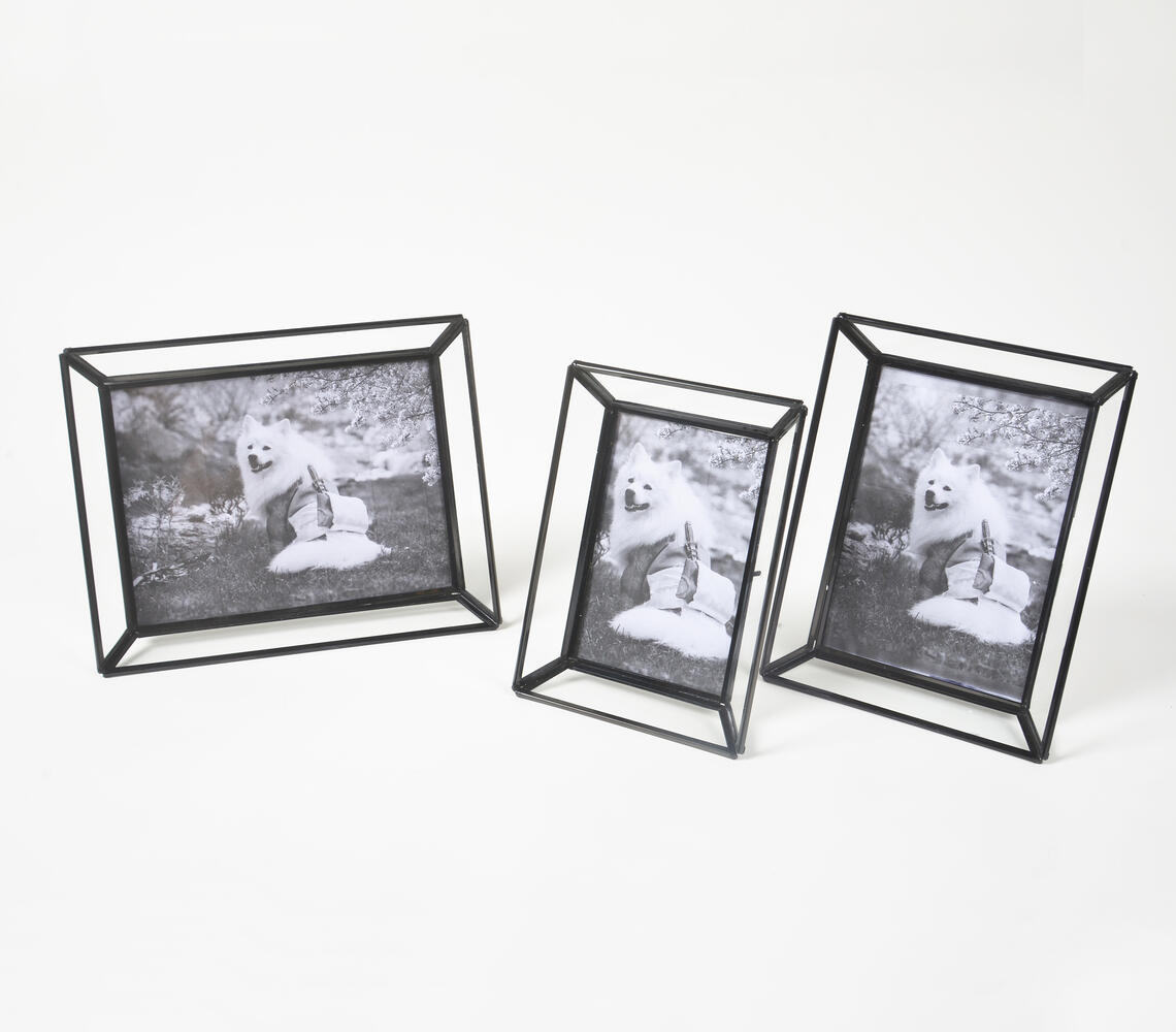 Handmade Glass & Metal Photo Frames (Set of 3) - Black - VAQL10101387878