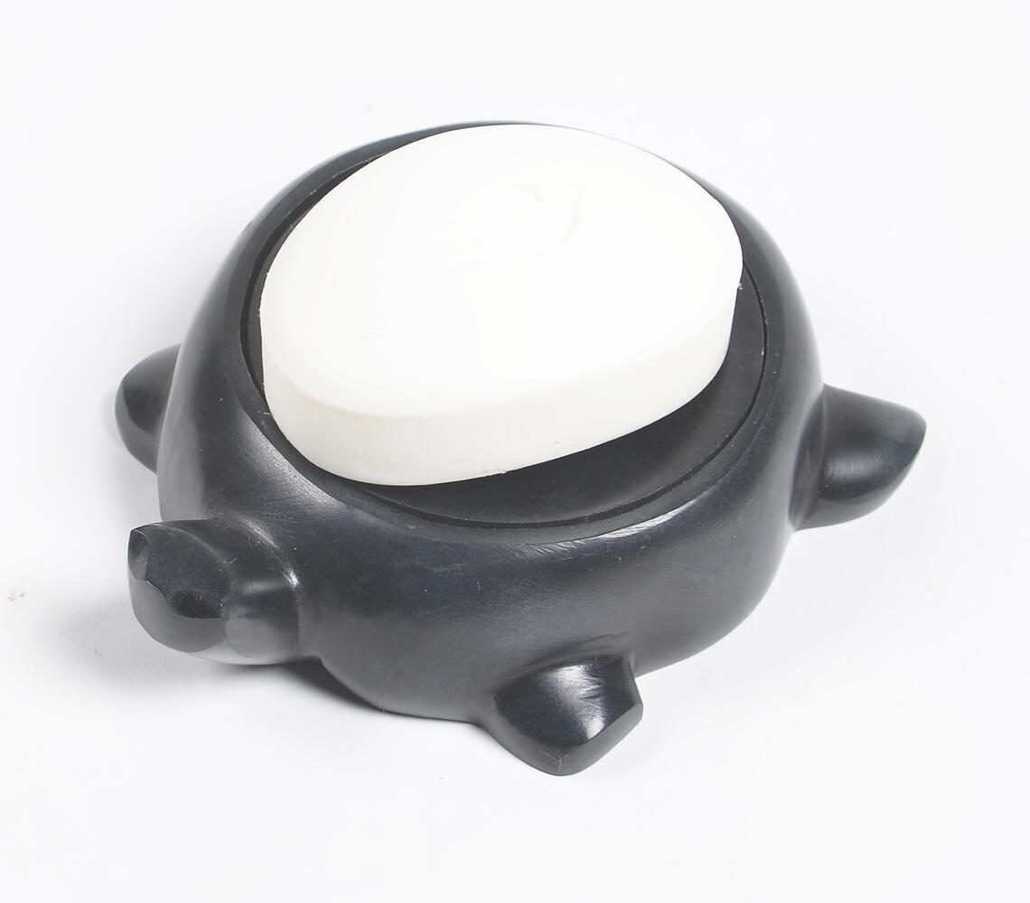 Hand carved Turtle-Shaped Stone Soap Dish - Black - VAQL10101393677