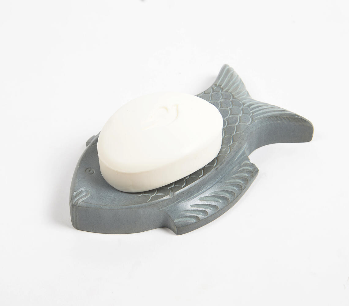 Hand carved Fish-Shaped Stone Soap Dish - Grey - VAQL10101393678