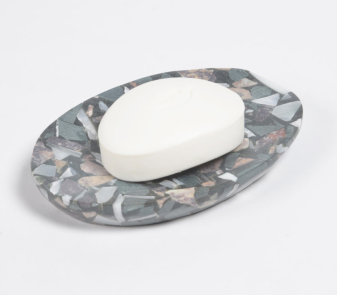 Hand Cut Composite Stone Oval Soap Dish - Multicolor - VAQL10101393679