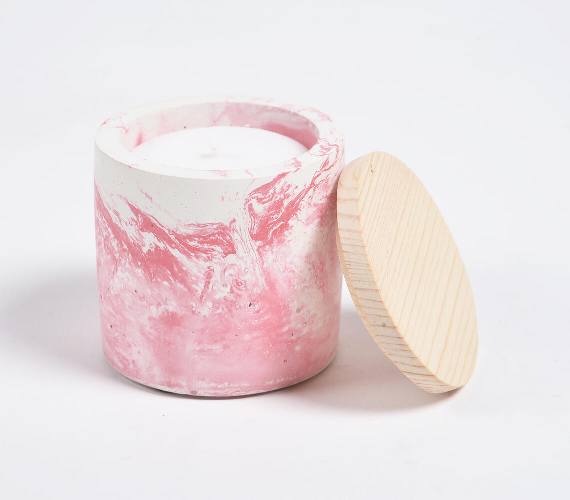 French Cut Roses Wax & Marbled Concrete Jar Candle - Pink - VAQL10101399070