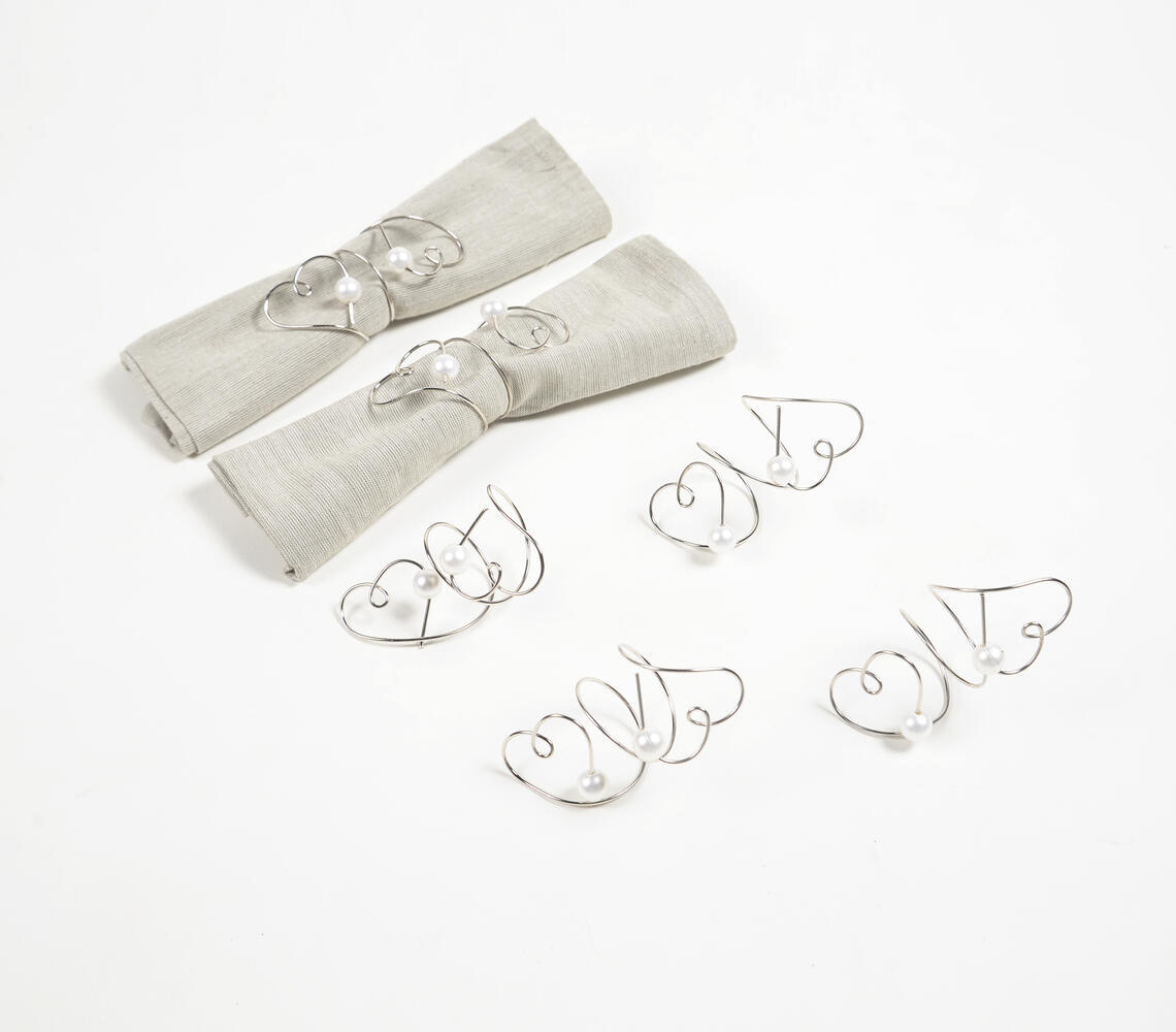 Heart Coiled Pearl Napkin rings (set of 6) - Silver - VAQL101014100878