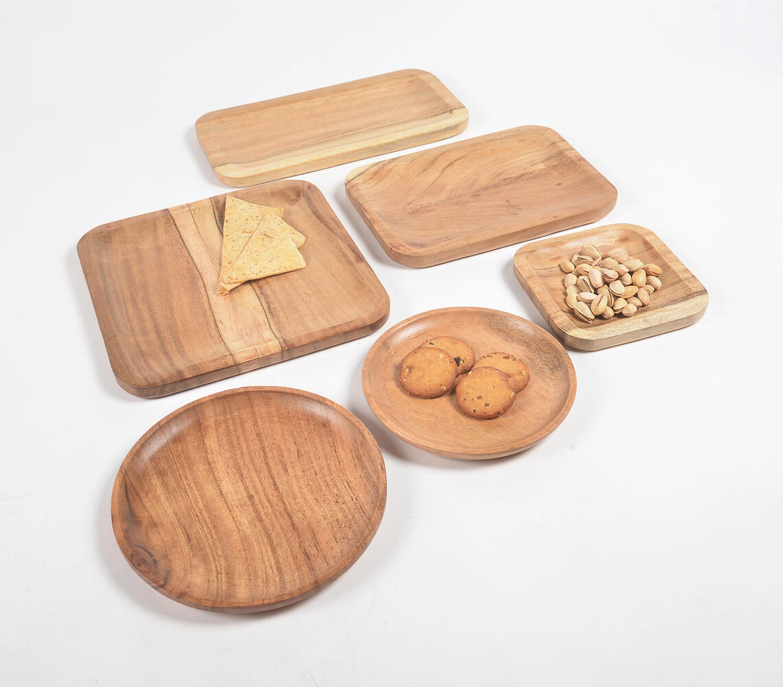Assorted Acacia Wood Platters (set of 6) - Natural - VAQL101014100959