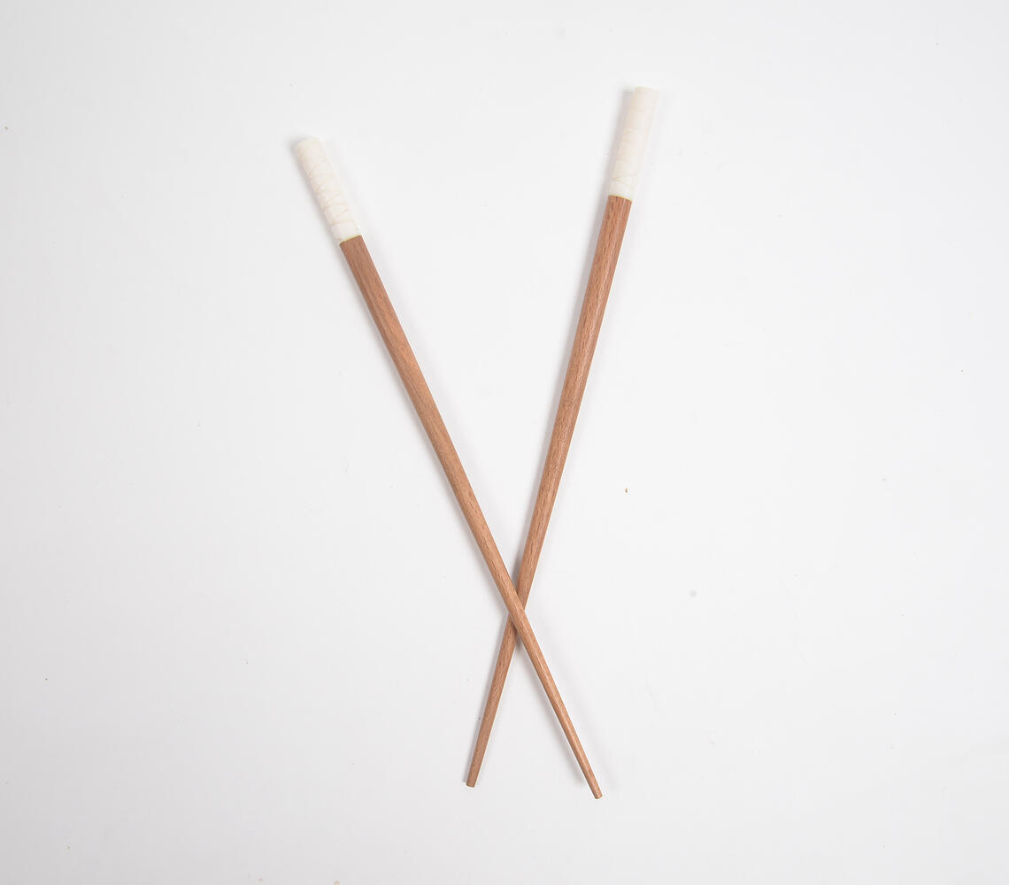 Handmade Mango Wood & White Resin Chopsticks (Set of 2) - Natural - VAQL101014101790
