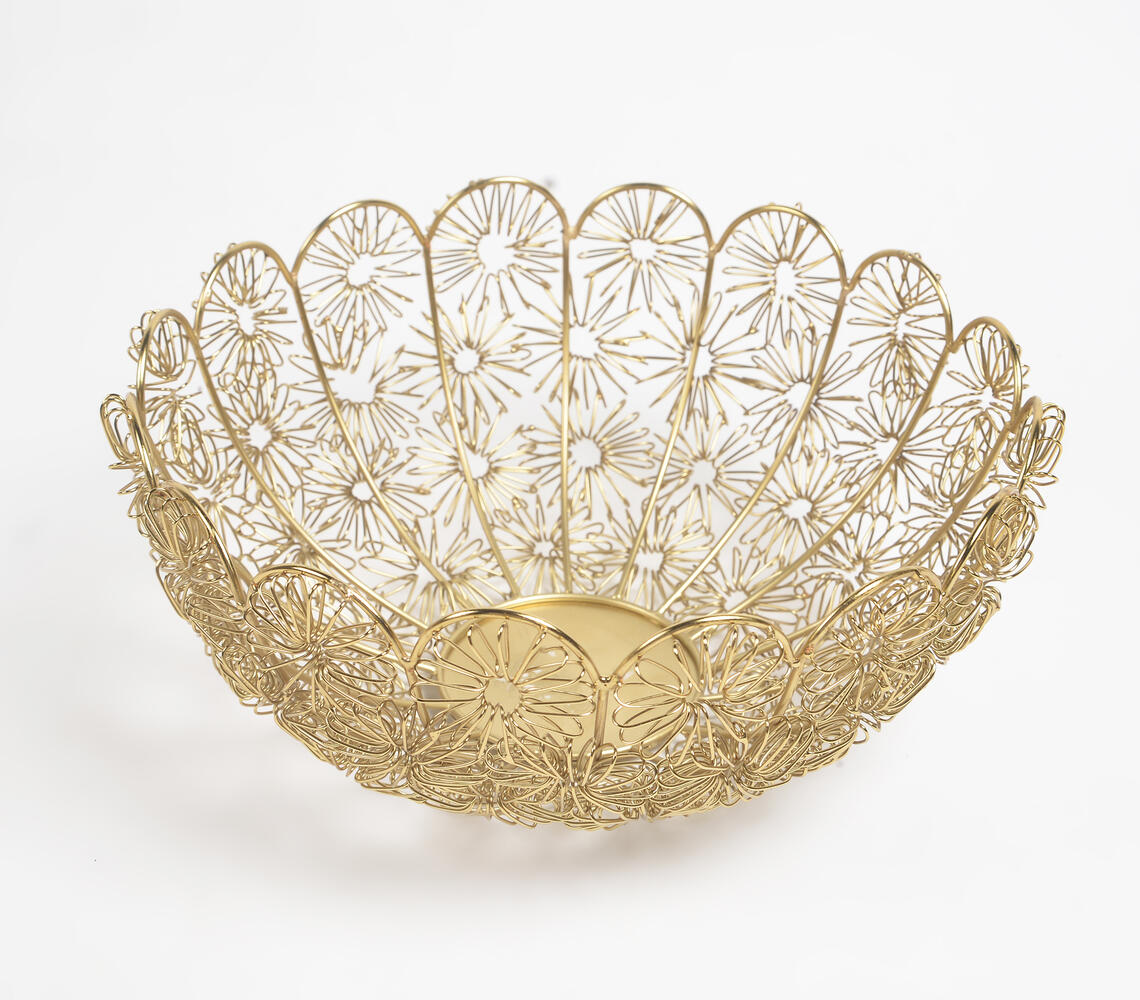 Antique Coiled Floral Iron Fruit Bowl - Gold - VAQL101014103710