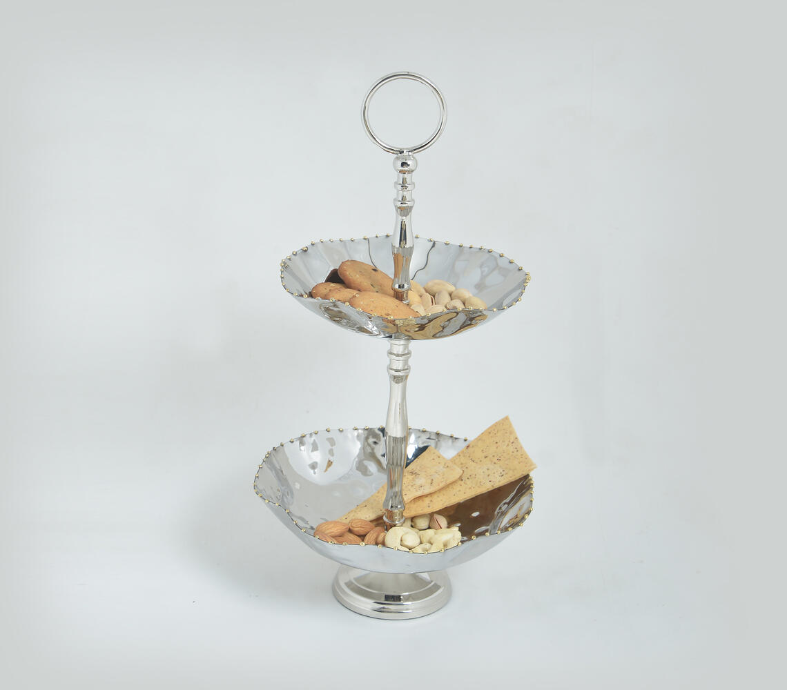 Handcrafted 2-Tier Iron Cheese Stand - Silver - VAQL101014103718