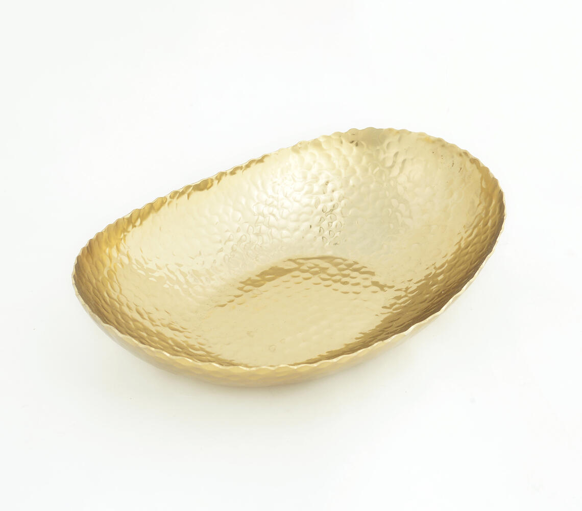 Abstract Oval Cut Edge Deep Aluminium Bowl - Gold - VAQL101014103742