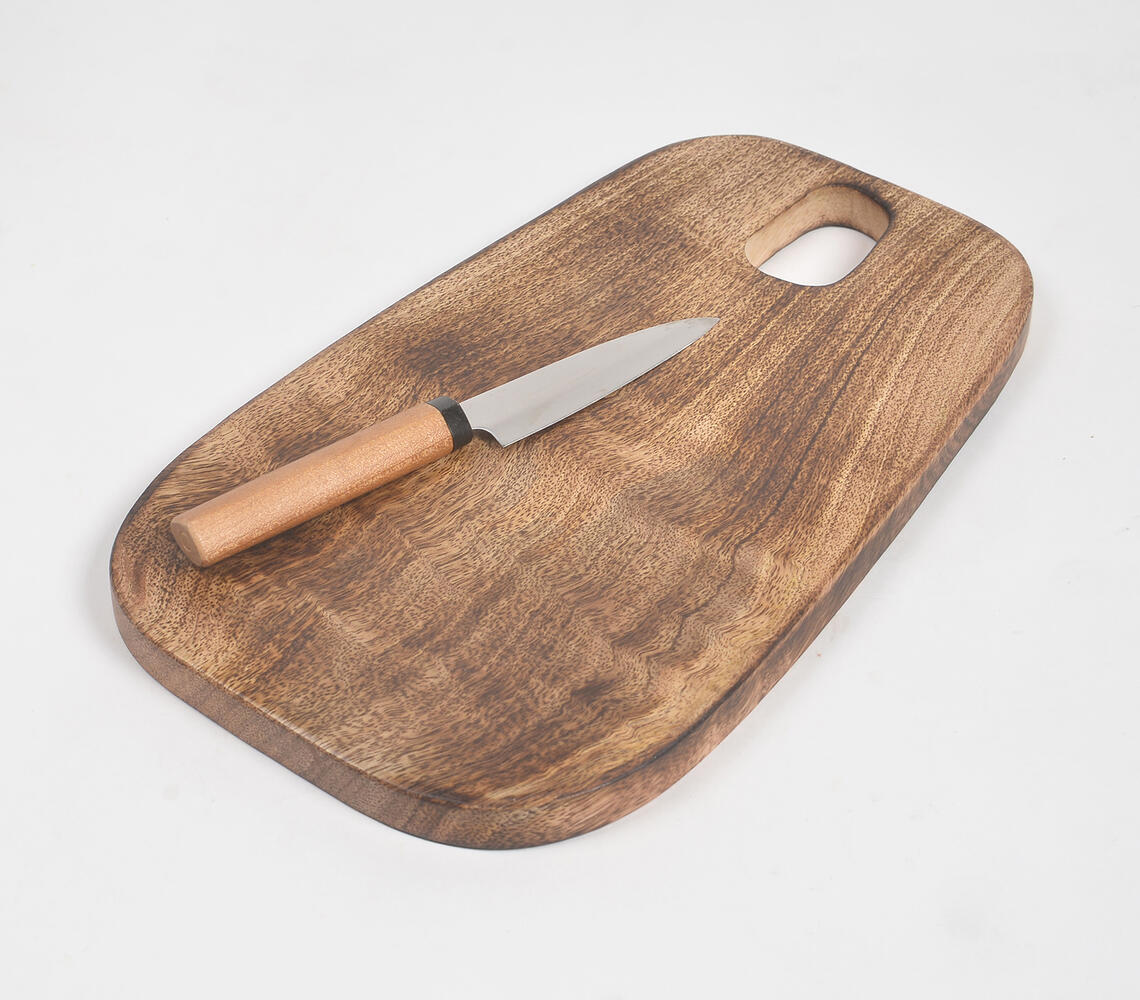 Hand Cut Mango Wood Rectangular Chopping Board - Natural - VAQL101014121498