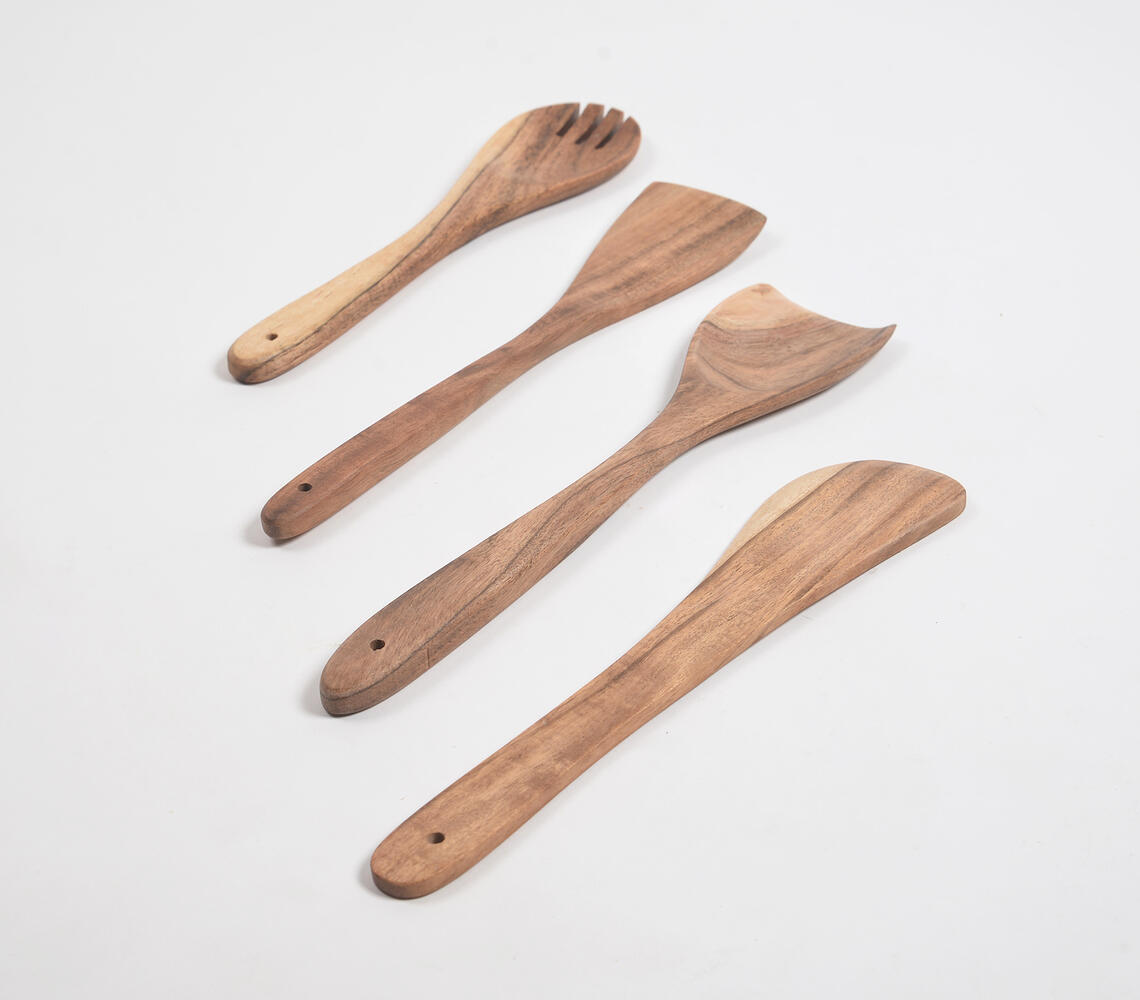 Assorted Acacia Wood Cooking Spoons (set of 4) - Natural - VAQL101014126807