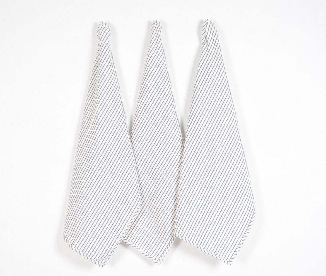 Handwoven Striped Kitchen Towels (Set of 3) - White - VAQL10101477902
