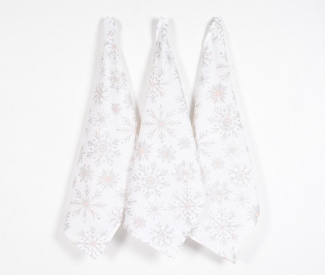 Snowflake Printed Kitchen Towels (set of 3) - White - VAQL10101477916