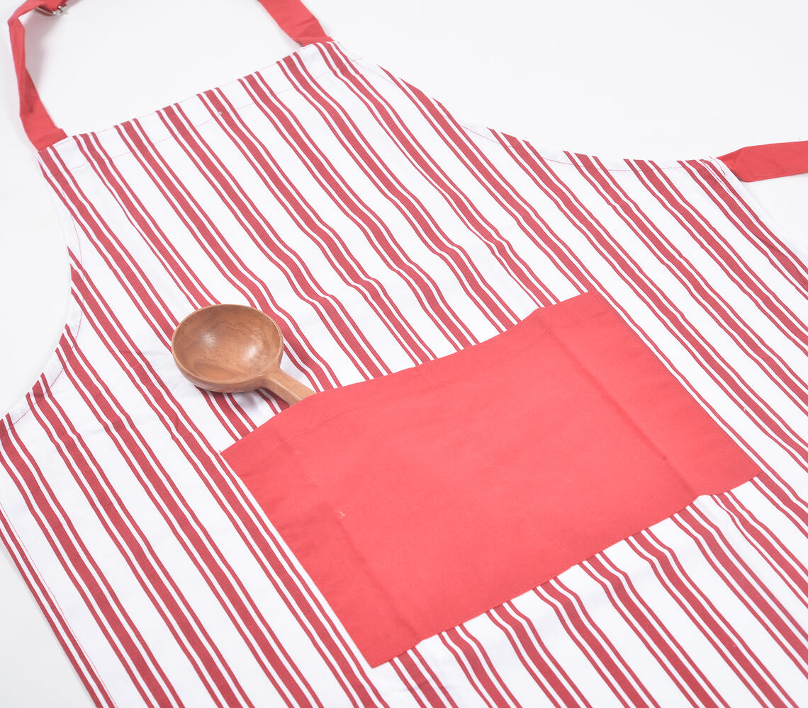 Handcrafted Striped Bold Christmas Cotton Apron - Red - VAQL10101499098