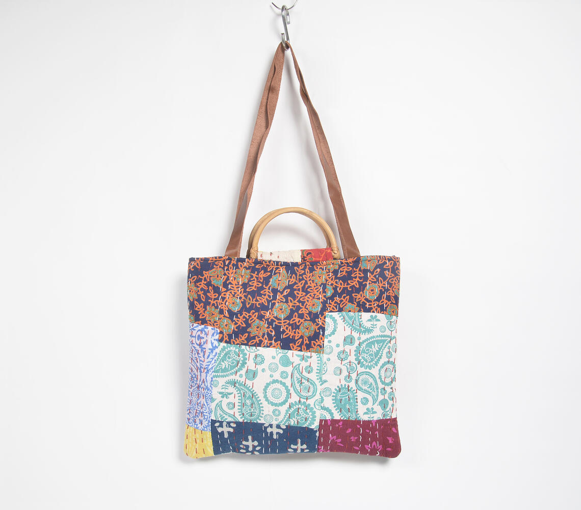 Abstract Patchwork & Kantha Tote Bag Eco - Multicolor - VAQL101015105663
