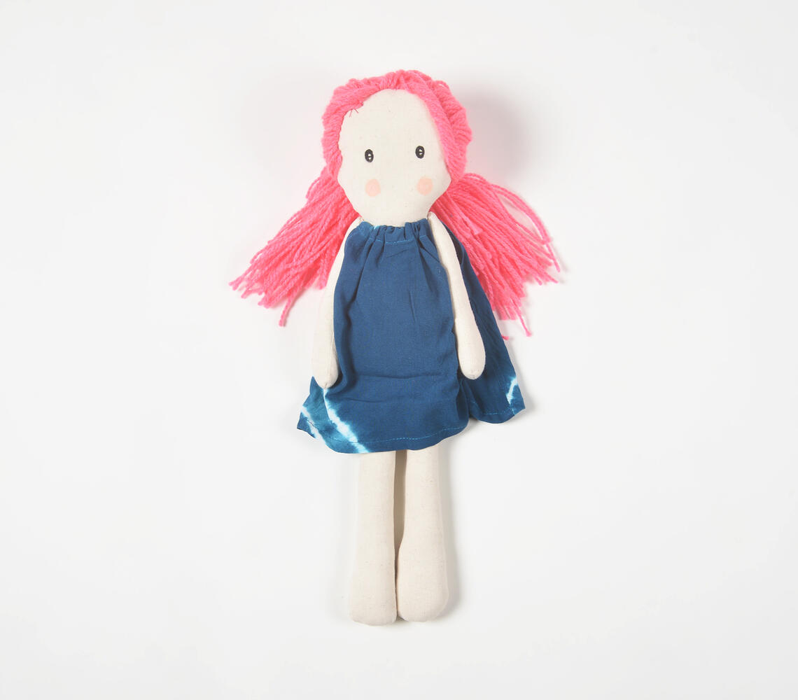 Handmade Neon-Haired Plush Rag Doll - Pink - VAQL10101688494