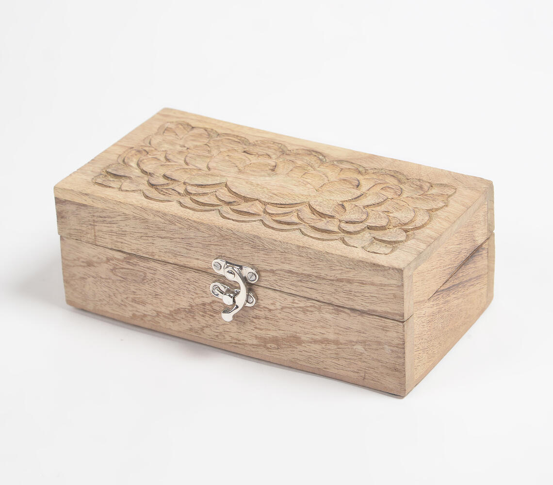 Hand Carved Classic Wooden Keepsake Box - Natural - VAQL101018110142