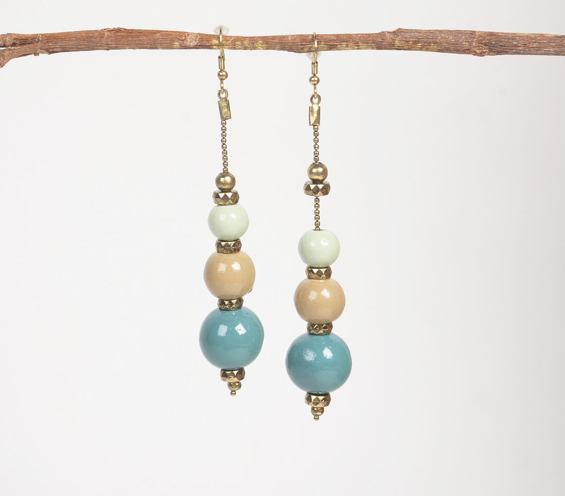Wooden-Beaded Dangle Earrings - Multicolor - VAQL101018111778