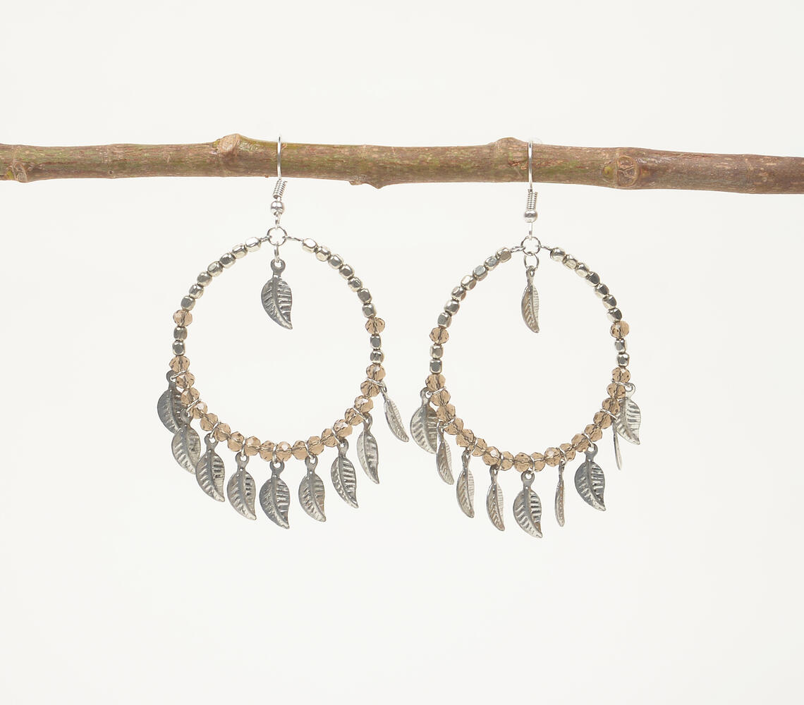 Beads on Feathers Dangle Hoop Earrings - Silver - VAQL101018112018