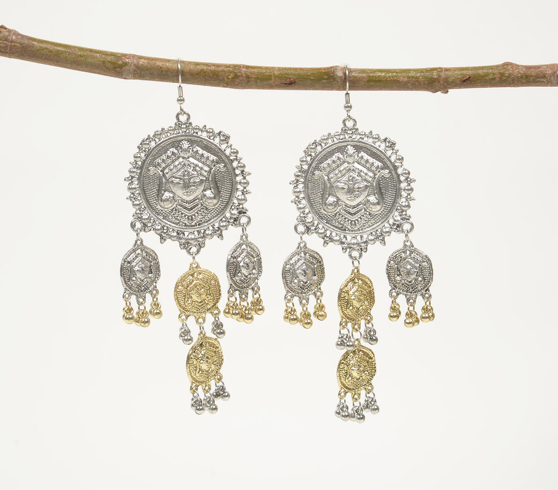 Ethnic 'Goddess Prowess' Metallic Coin Dangle Earrings - Silver - VAQL101018113656