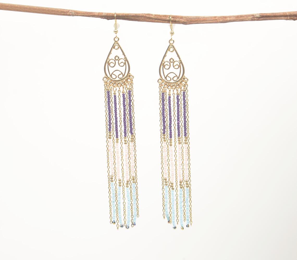 Gold-Toned Iron & Glass Beaded Shoulder Duster Earrings - Silver - VAQL101018113685