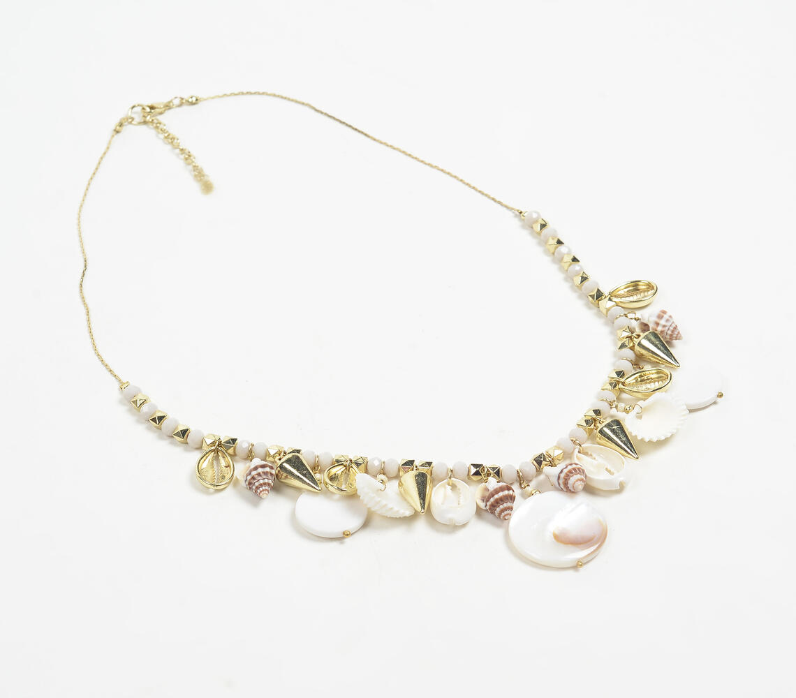 Handcrafted Statement Shell Summer Brass Necklace - Silver - VAQL101018113754
