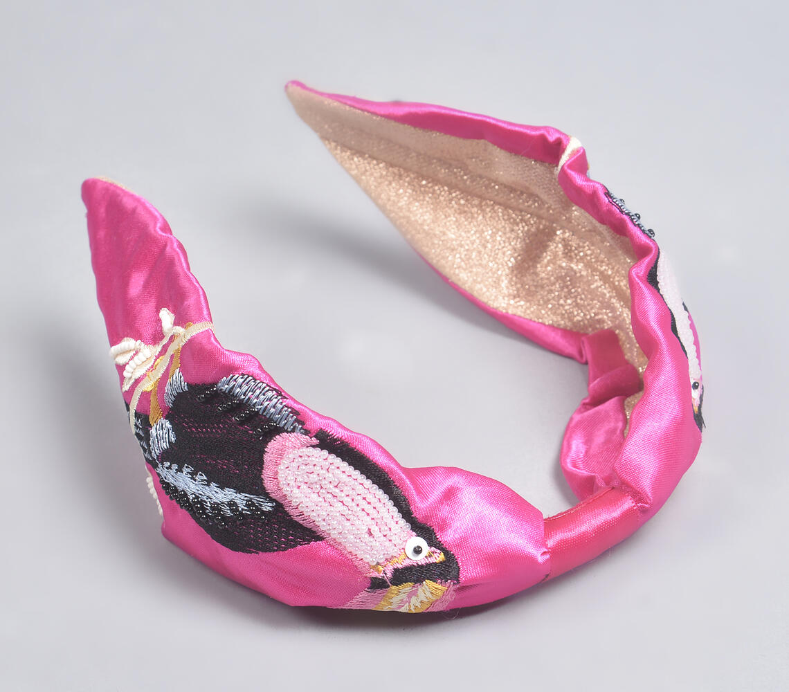 Bird Embroidered Pink Hair Band - Pink - VAQL101018113816