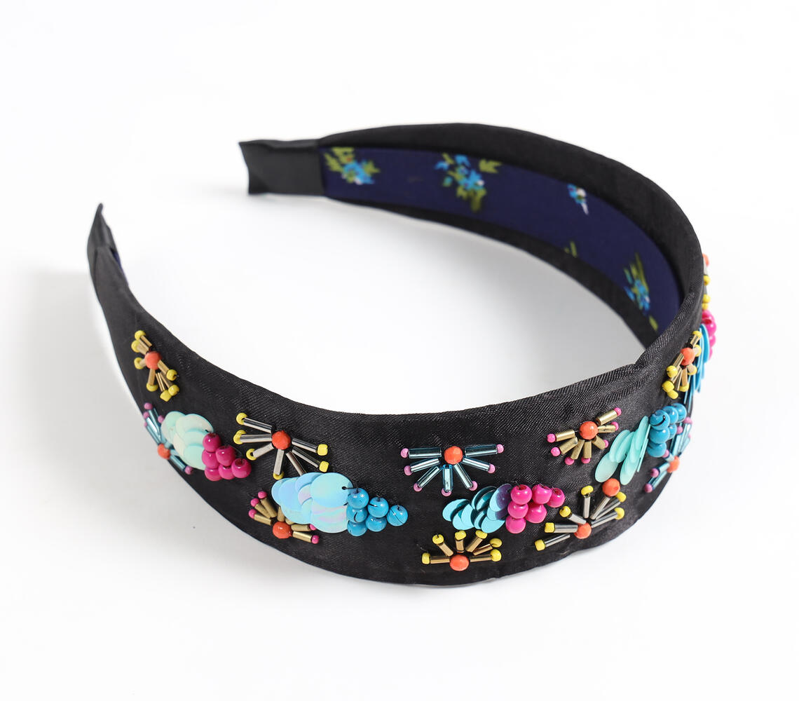 Bead Embroidered Colorful Boho-chic Hairband - Black - VAQL101018113824